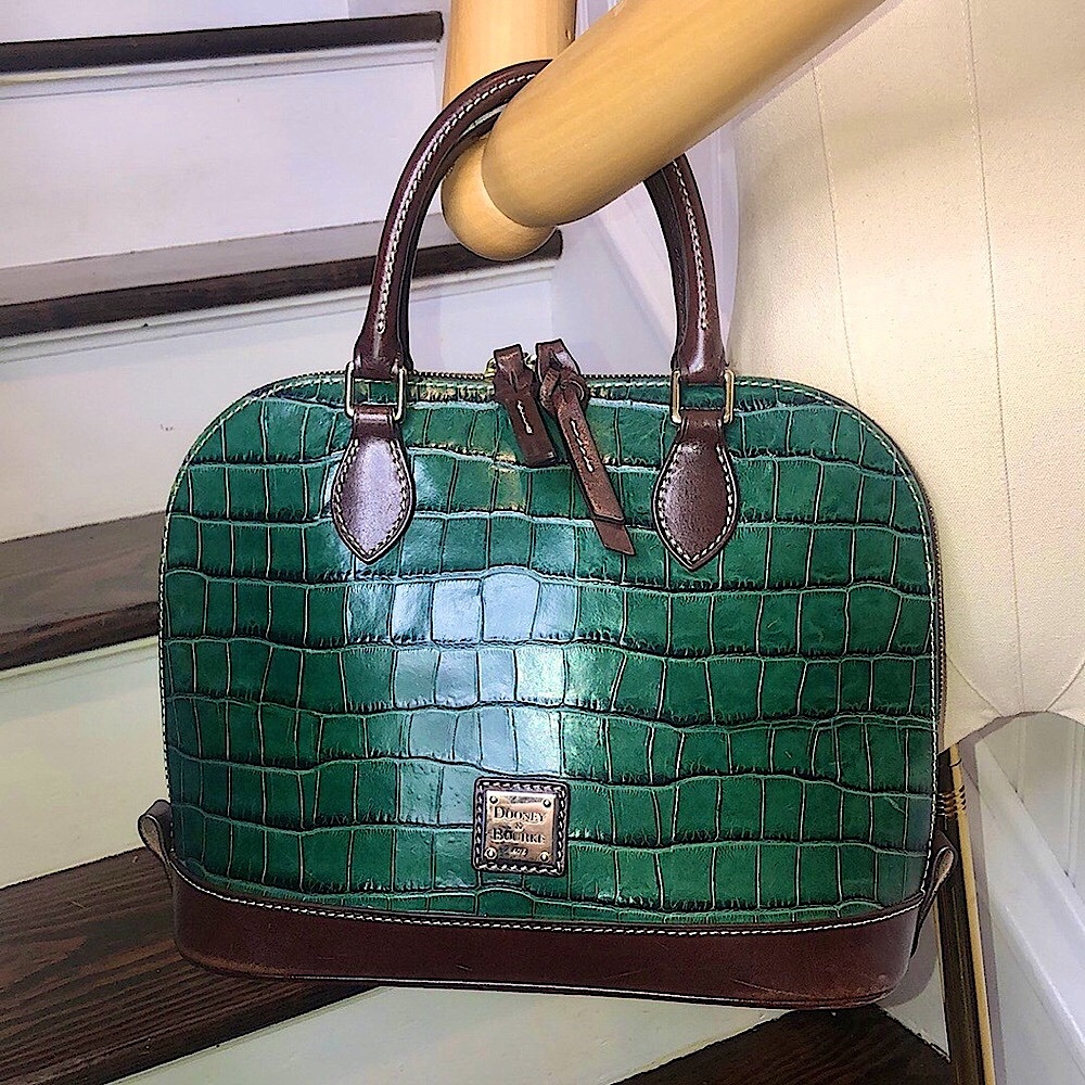 DOONEY & BOURKE Turquoise Croc Embossed & Brown Leather Handles Dome Hand Bag - Picture 17 of 17